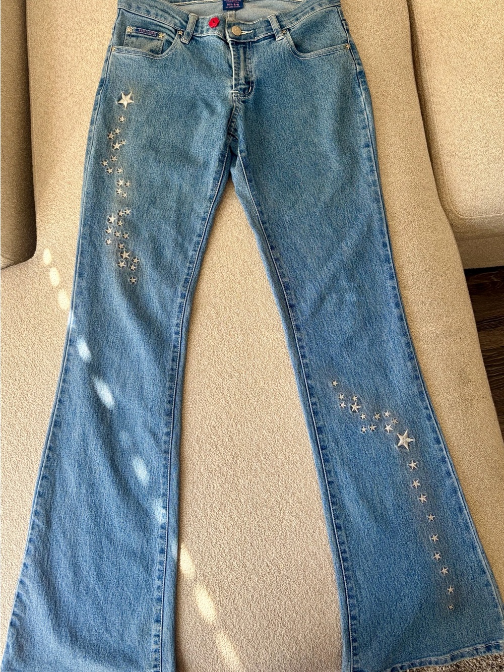 Bubblegum Blue Star-Embellished Flare Jeans
